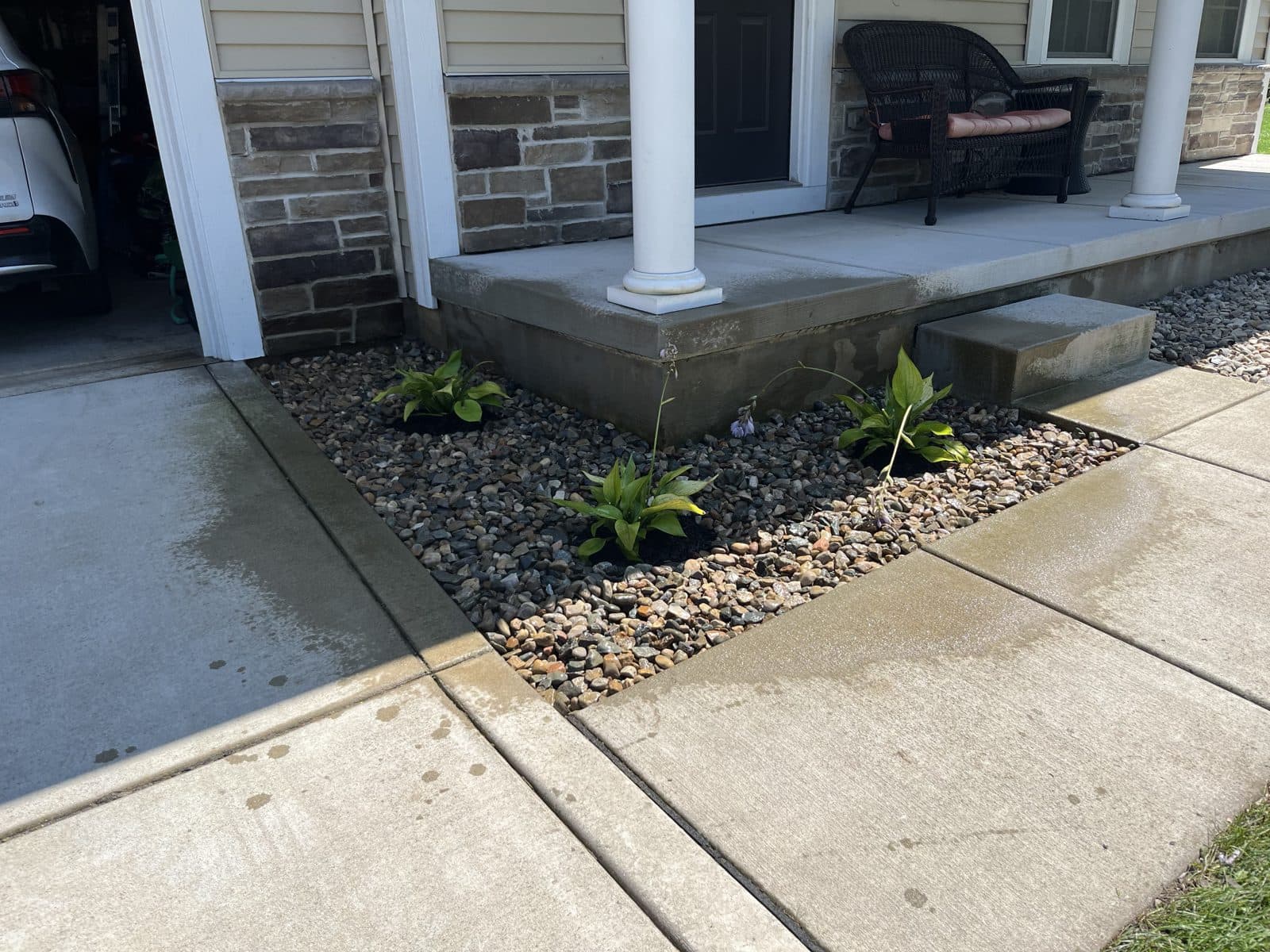 Front walkway beds with fresh plantings